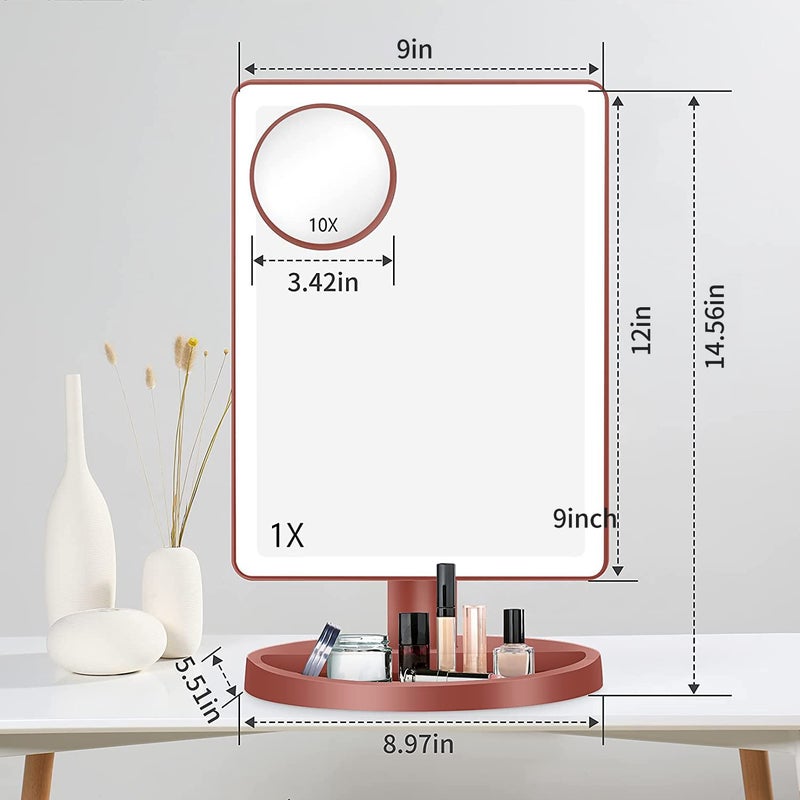 Funtouch Large Lighted Vanity Makeup Mirror, 14.56 in x 8.97 in, 88 LED, 360 Rotation Touch Screen, 10X Magnification Tabletop Cosmetic Make Up Mirror, Rose Gold - Image 4